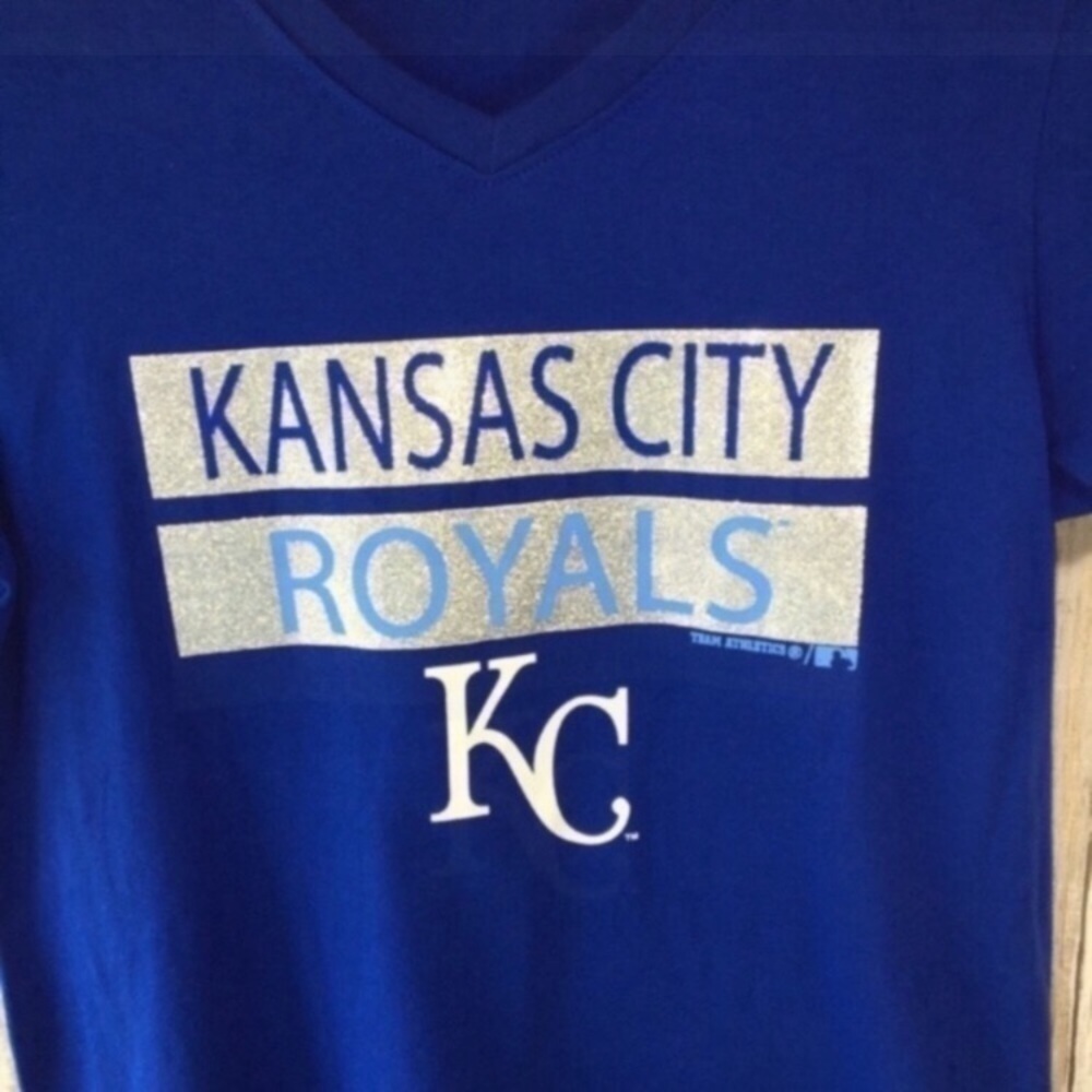 Kansas City Royals Girls Tee XL Blue Glitter MLB Baseball Shirt Kids - Picture 2 of 4